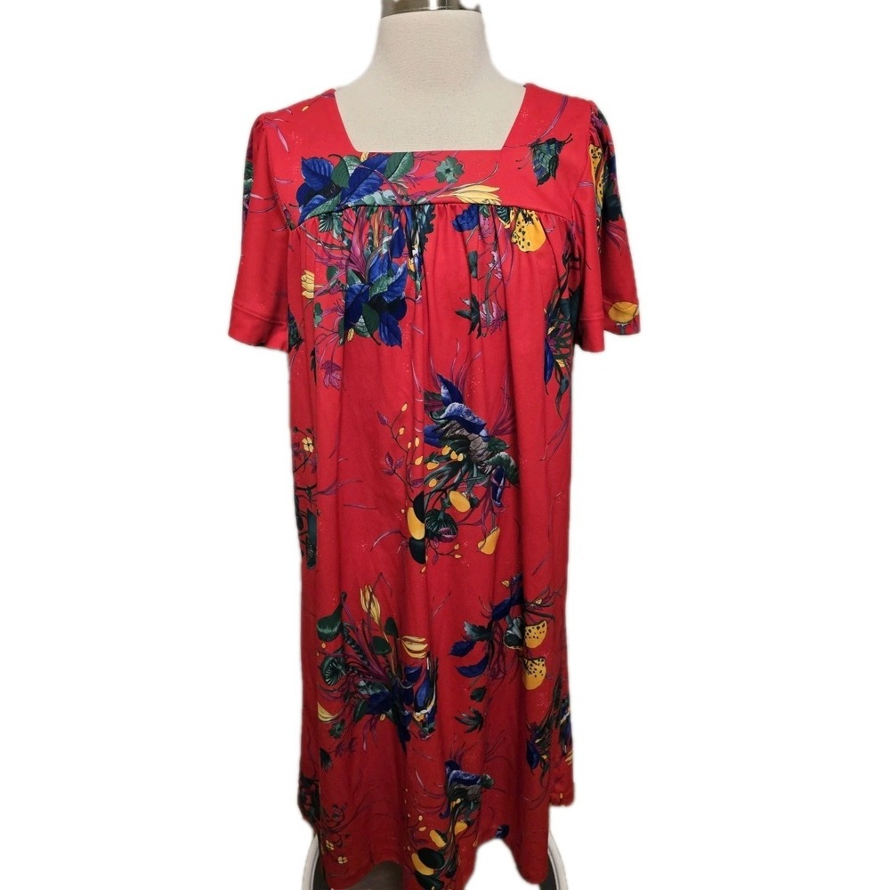 Womens Vintage Muumuu Dress Red Mushroom Print